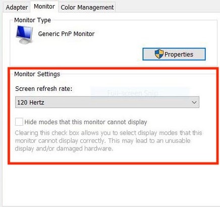 image shows monitor settings